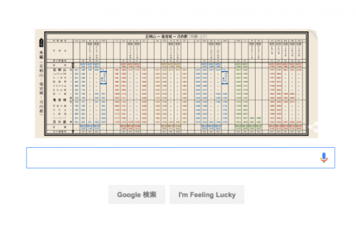 本日(2015年10月5日)Googleロゴ 『日本初の時刻表 出版 121 周年』ロゴに!