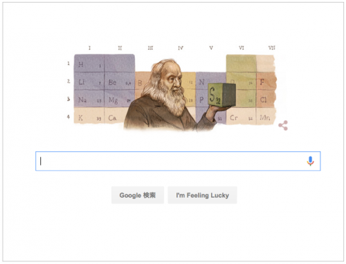 本日（2016年2月8日）Googleロゴ ロシアの化学者「ドミトリ メンデレーエフ 生誕 182 周年」仕様に！